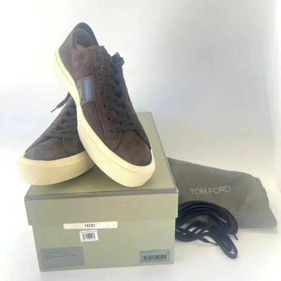 Tom Ford Cambridge Low Top Men Sneakers Suede Mocha Cream Shoes Size 10